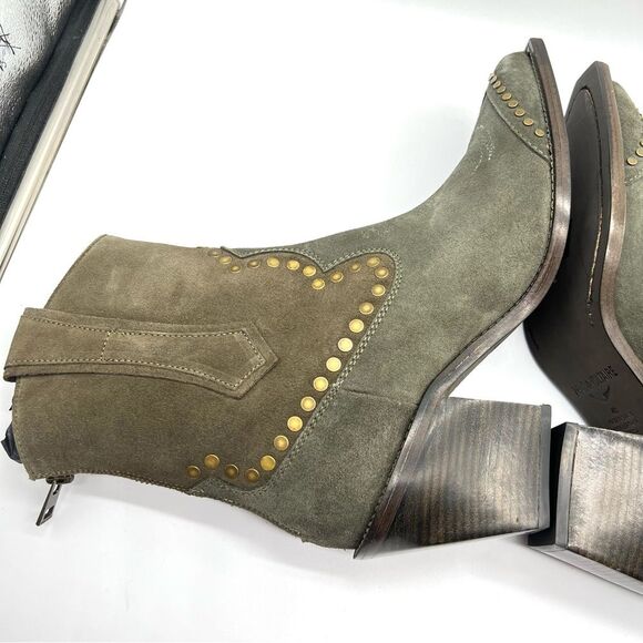 ZADIG & VOLTAIRE Womens 40 Cara Studded Western Boot Khaki Suede Leather Boots - Picture 8 of 16